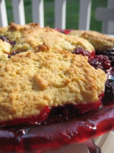 Pan of fresh berry cobbler