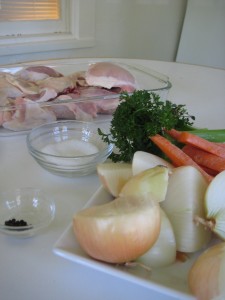 prepared ingredients ready to become chicken broth!