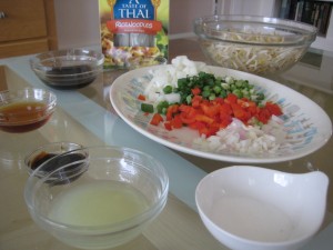 Ingredients prepared for pad Thai