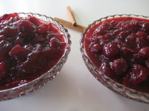 Ocean Spray cranberry sauce on the left, homemade on the right