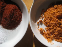 Seasoning for my taco recipe on the left, seasonings from a kit on the right