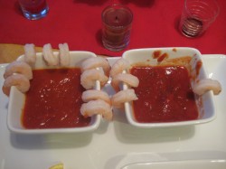 Shrimp with jarred cocktail sauce (left) and homemade (right)