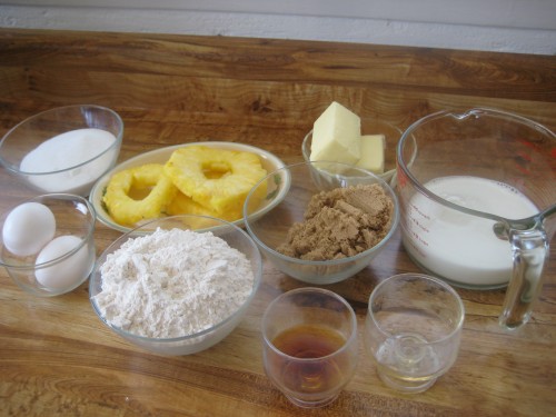 Ingredients measured out for Pineapple Upside-Down Cake