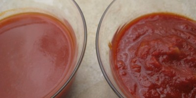 Old El Paso Enchilada sauce on the left, homemade on the right