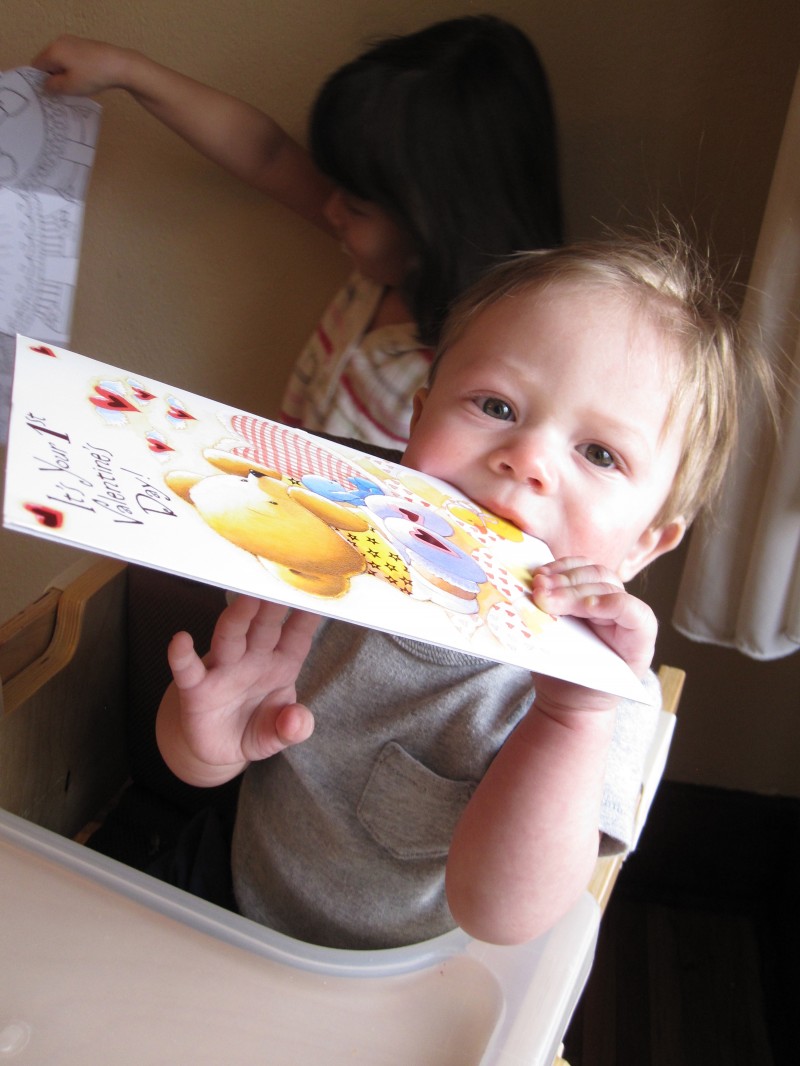 Baby eating his first Valentine