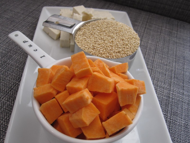 Tofu, quinoa, sweet potato