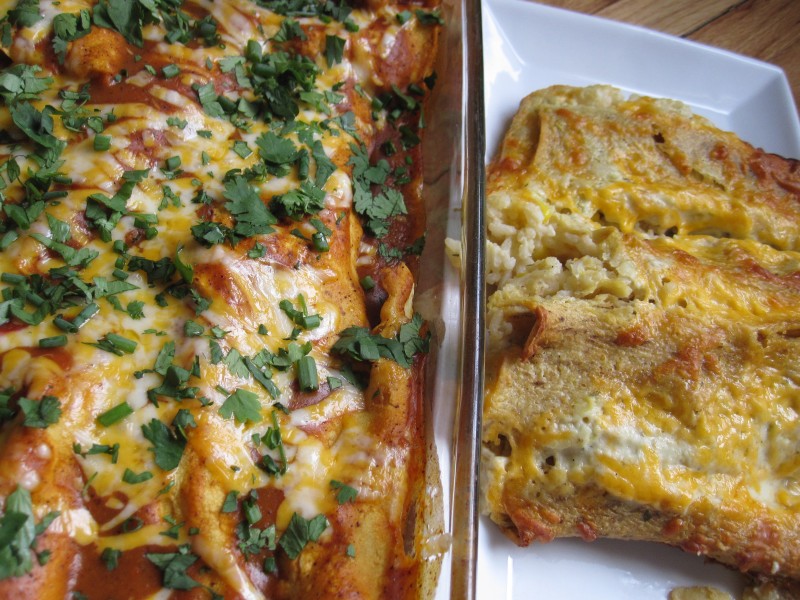 Homemade Chicken and Cheese Enchiladas on the left, Stouffer's Chicken Enchiladas on the left