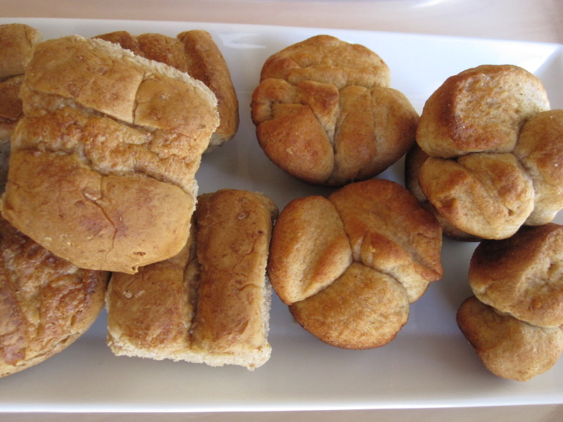 Heat-and-serve rolls on the left, Homemade Honey Wheat Rolls on the right