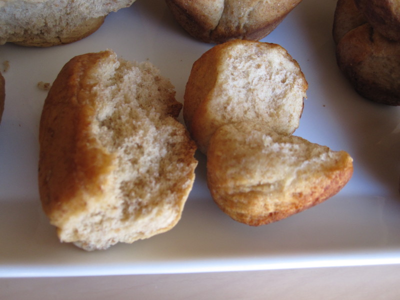 Inside of store bought roll on the left, inside of homemade wheat roll on the right